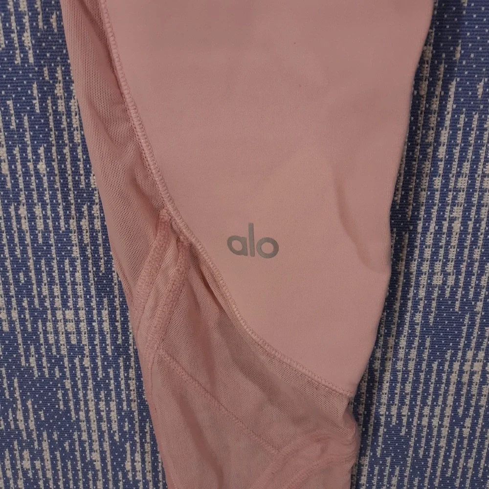 Alo Yoga Leggings Womens Size XS Pink Mesh Leg Fitted Athletic